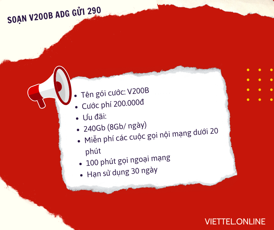 Đăng ký gói V200B Viettel