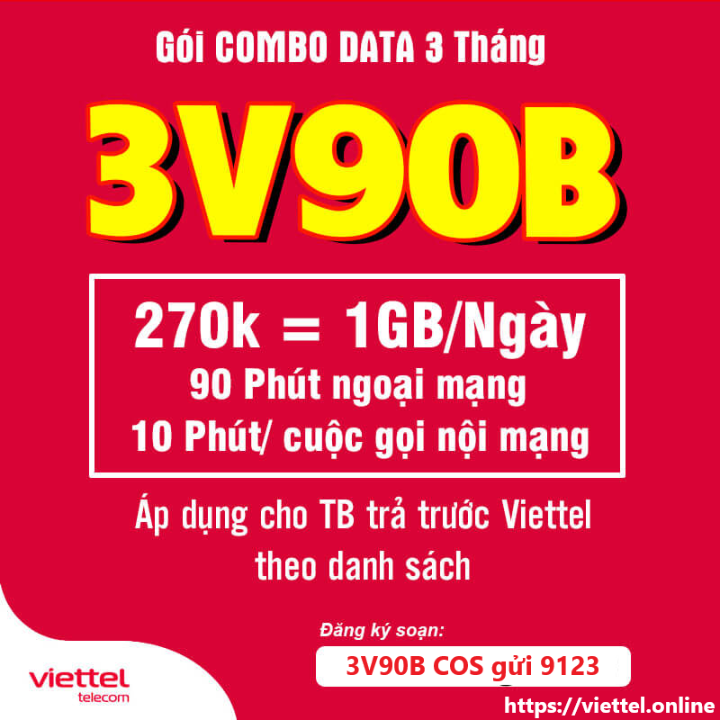 Gói cước 3V90B Viettel combo data gọi thoại 90 ngày