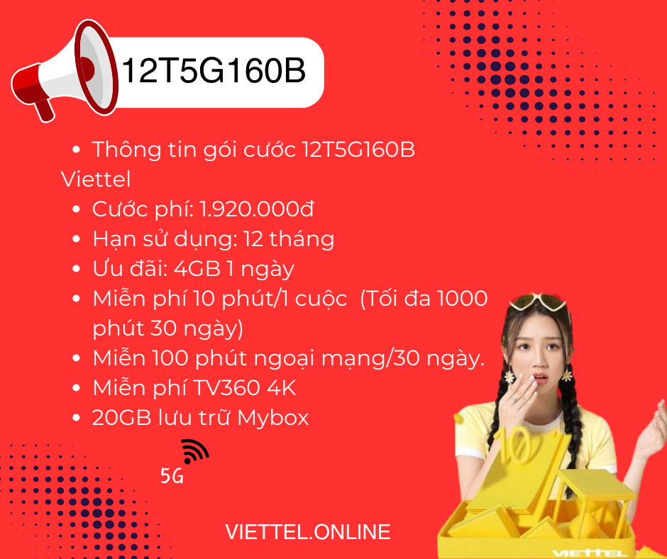 Gói cước 12T5G180B Viettel