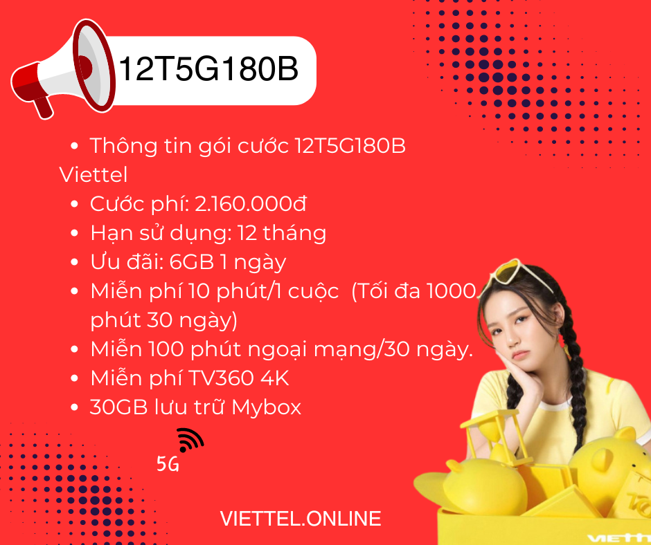 Gói cước 12T5G180B Viettel